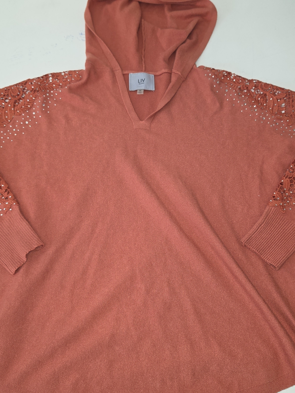 LIV Coral Hooded Knit Sweatshirt with Embellished Shoulders